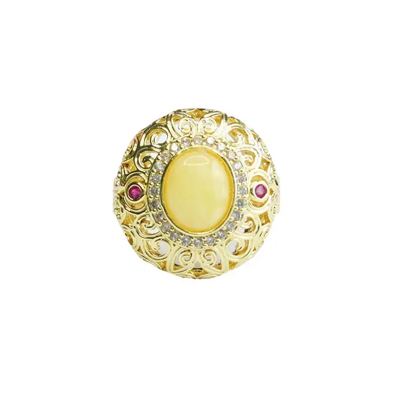 Guan Yu Yellow Amber Ring for Women Vintage Design - Image 6