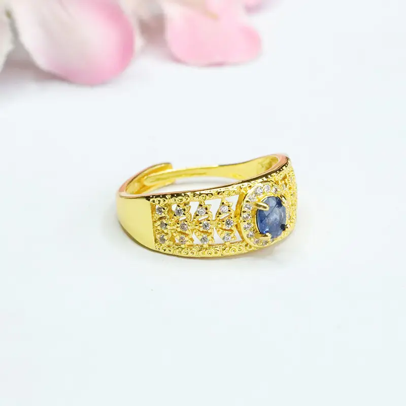 Guan Yu Natural Sapphire Ring Gold Plated European American Fashion - Image 3