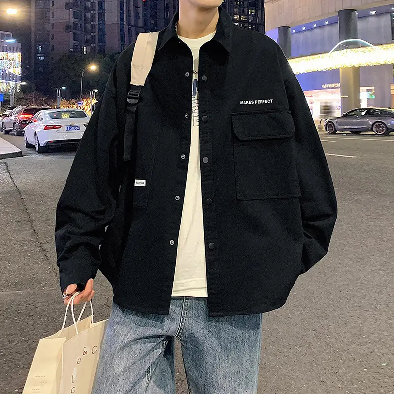 Men's Long Sleeve Japanese Style Shirt Jacket Cream