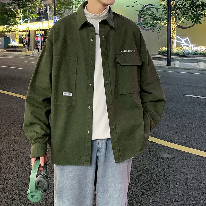 Men's Long Sleeve Japanese Style Shirt Jacket Cream