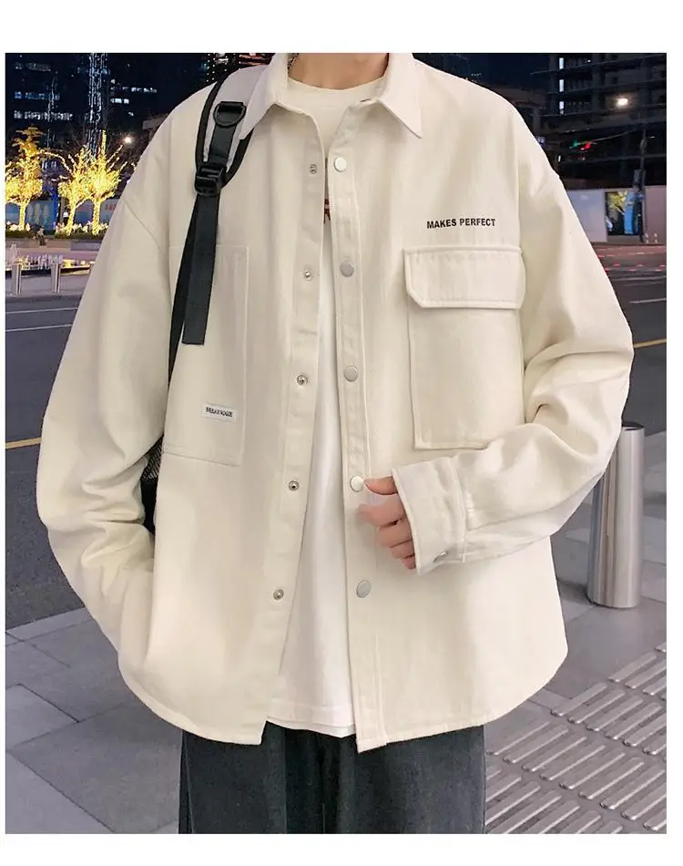 Men's Long Sleeve Japanese Style Shirt Jacket Cream — feature 8
