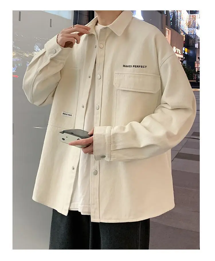 Men's Long Sleeve Japanese Style Shirt Jacket Cream — feature 9