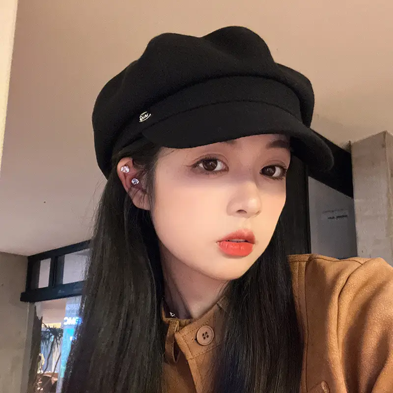 Women Winter Newsboy Cap Black Large - Image 13