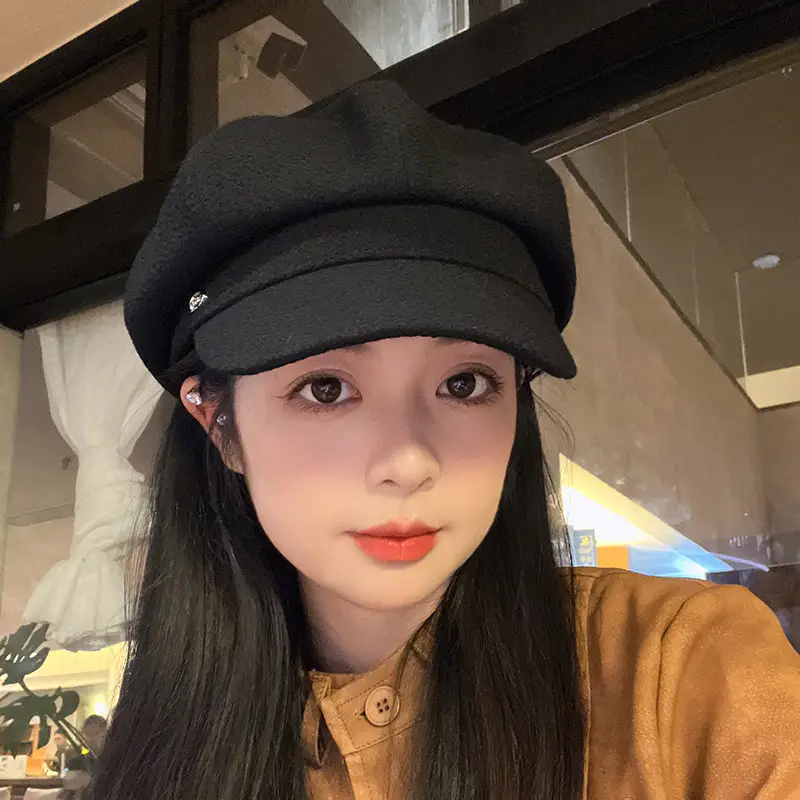 Women Winter Newsboy Cap Black Large - Image 14