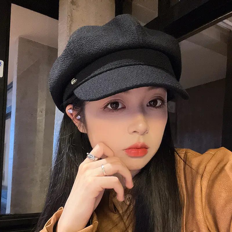 Women Winter Newsboy Cap Black Large - Image 15
