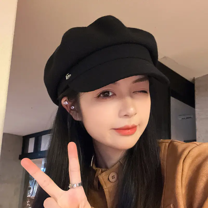 Women Winter Newsboy Cap Black Large - Image 16