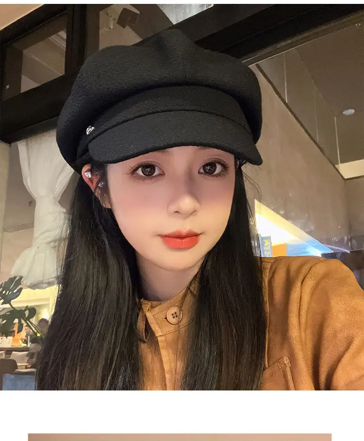 Women Winter Newsboy Cap Black Large — feature 11