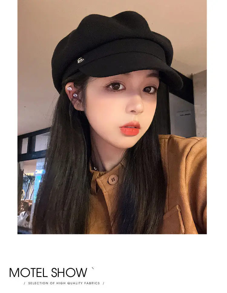 Women Winter Newsboy Cap Black Large — feature 12