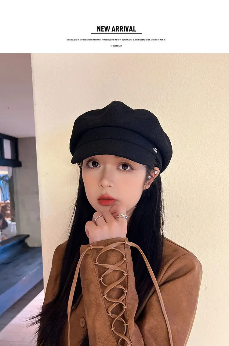 Women Winter Newsboy Cap Black Large — feature 15
