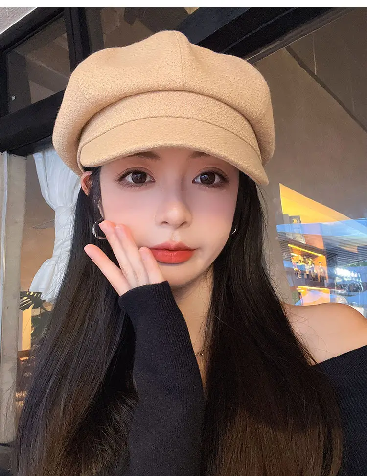 Women Winter Newsboy Cap Black Large — feature 16