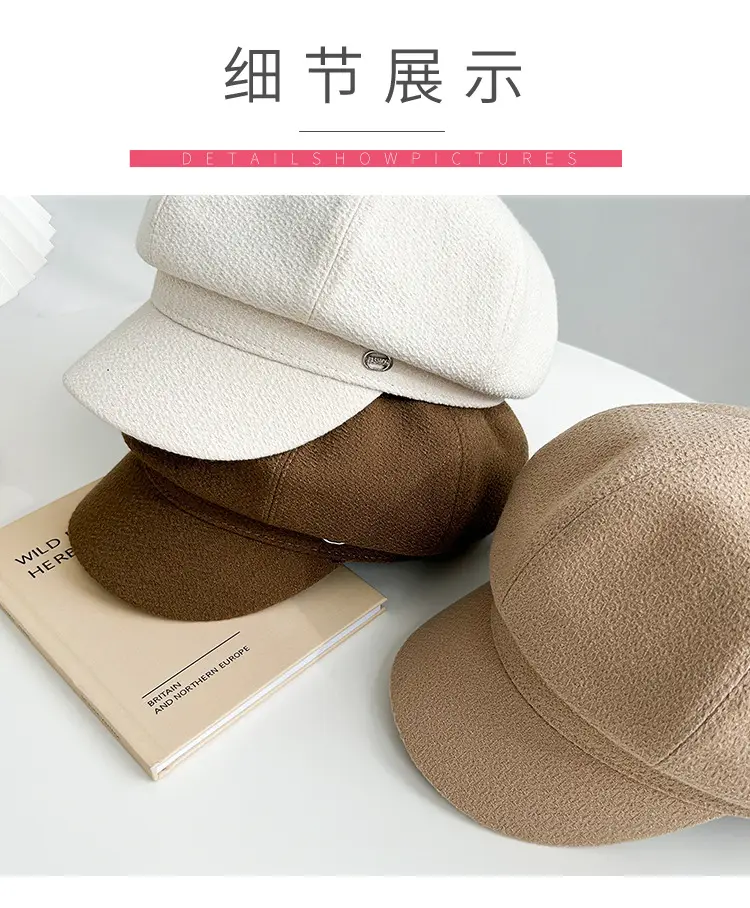 Women Winter Newsboy Cap Black Large — feature 4