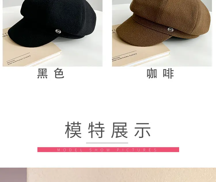 Women Winter Newsboy Cap Black Large — feature 9