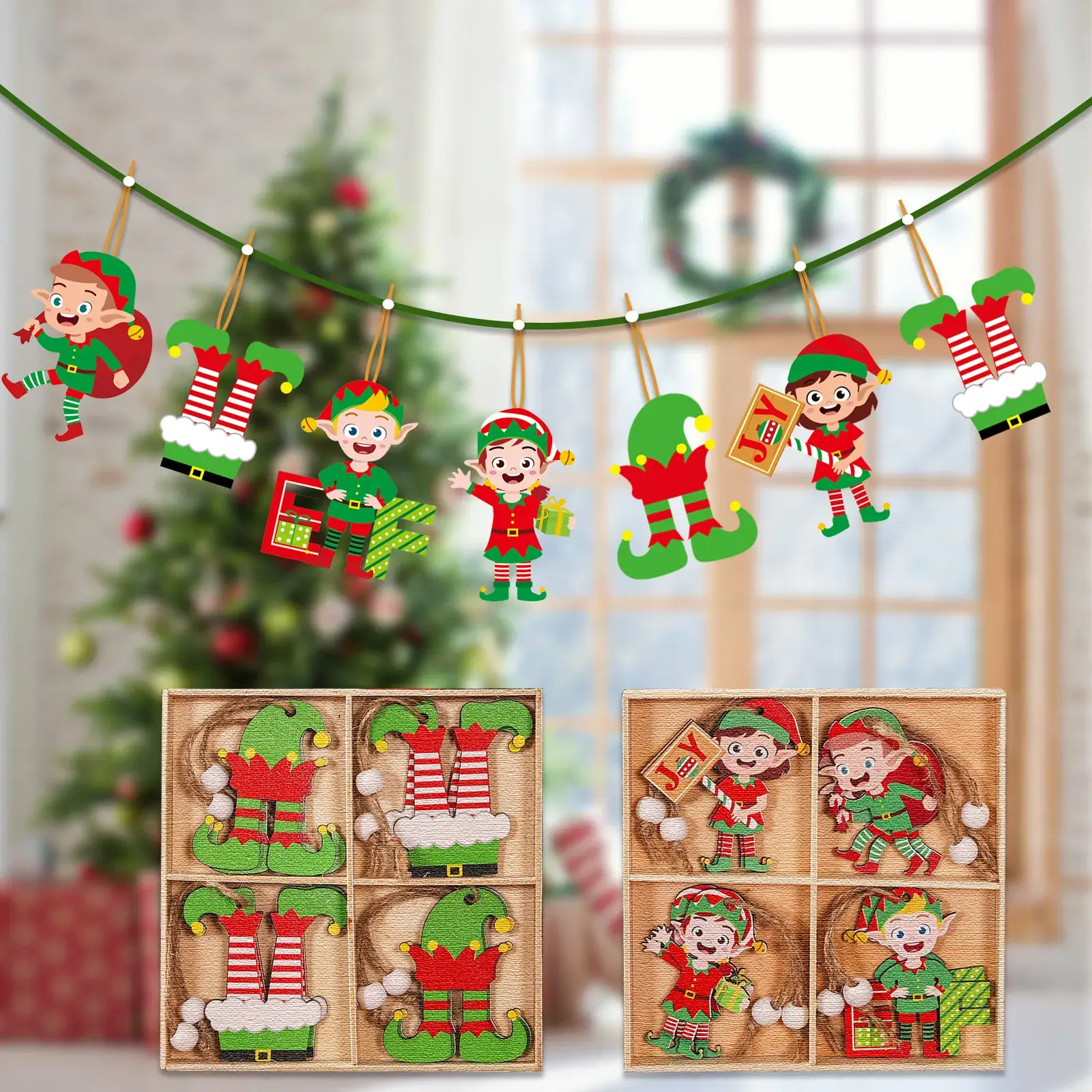 Christmas Elf Doll Wooden 12PCs Decorative Ornaments - Image 4