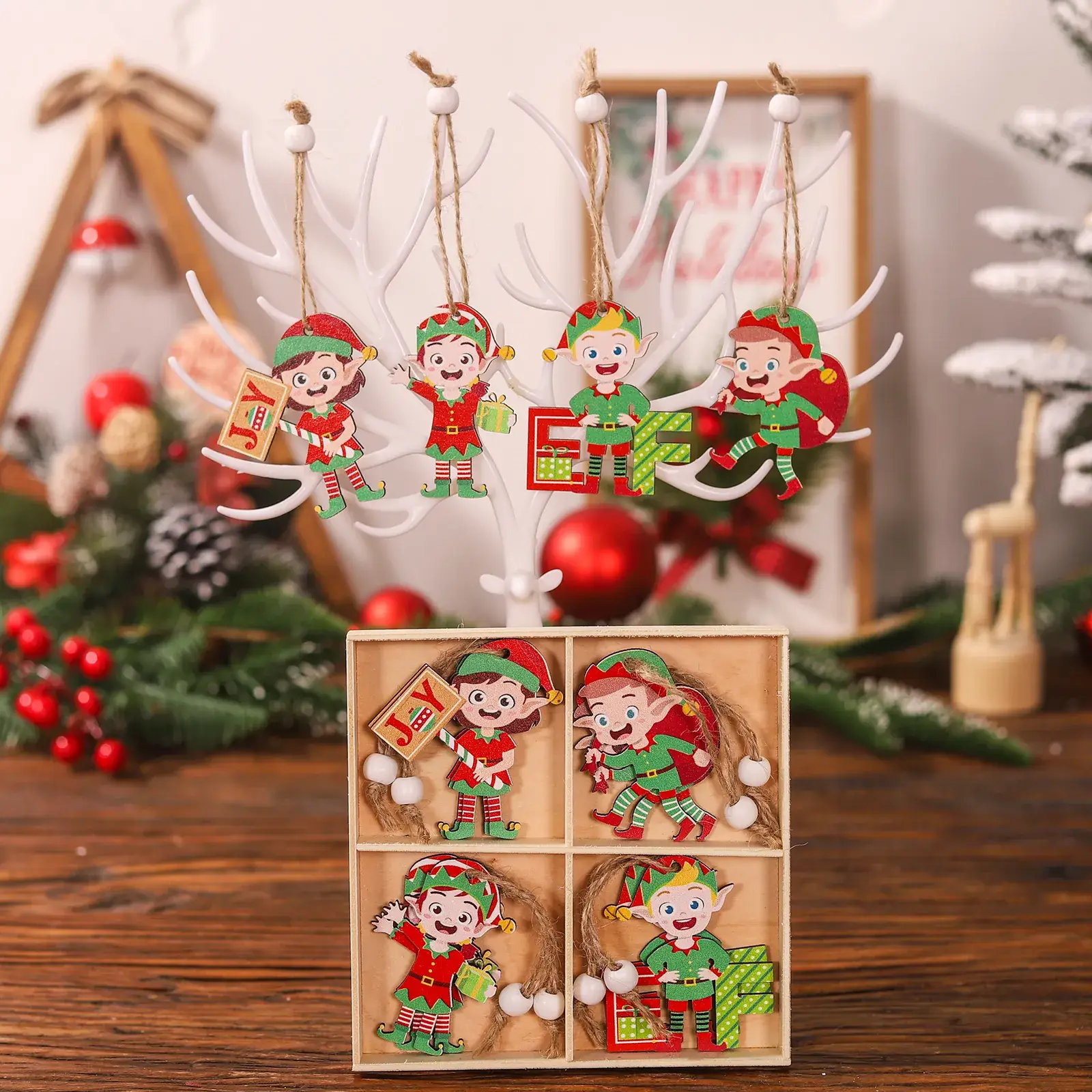 Christmas Elf Doll Wooden 12PCs Decorative Ornaments - Image 5