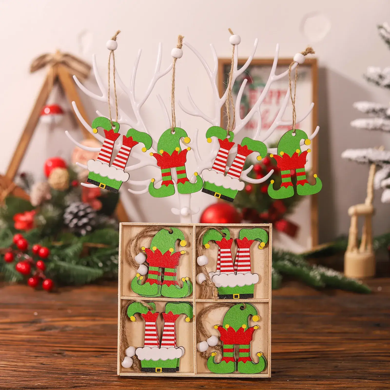 Christmas Elf Doll Wooden 12PCs Decorative Ornaments - Image 2