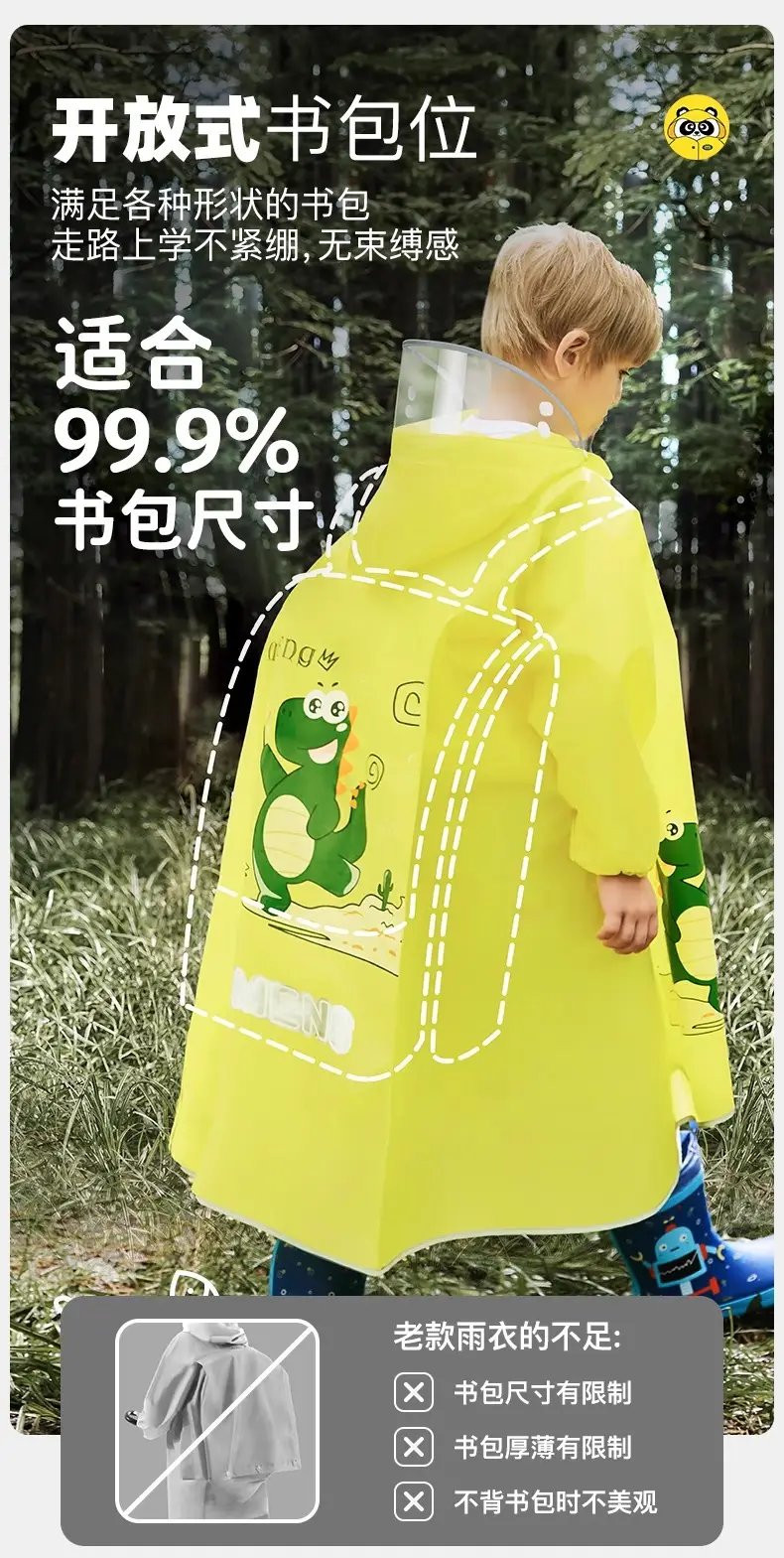 Mumeng Kidsren's Raincoat Boy's Full-Body Heavy Rain School Bag Cycling Poncho Breathable and Wear-Resistant School Hiking Raincoat — feature 16
