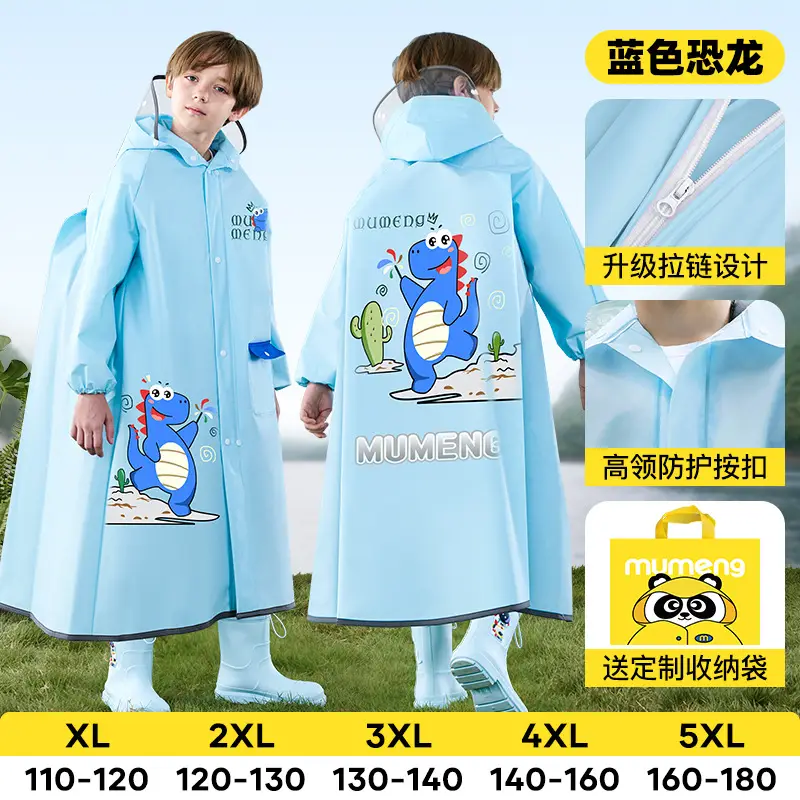 Mumeng Kidsren's Raincoat Boy's Full-Body Heavy Rain School Bag Cycling Poncho Breathable and Wear-Resistant School Hiking Raincoat