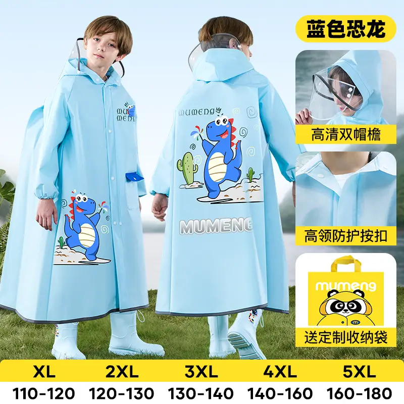 Mumeng Kidsren's Raincoat Boy's Full-Body Heavy Rain School Bag Cycling Poncho Breathable and Wear-Resistant School Hiking Raincoat