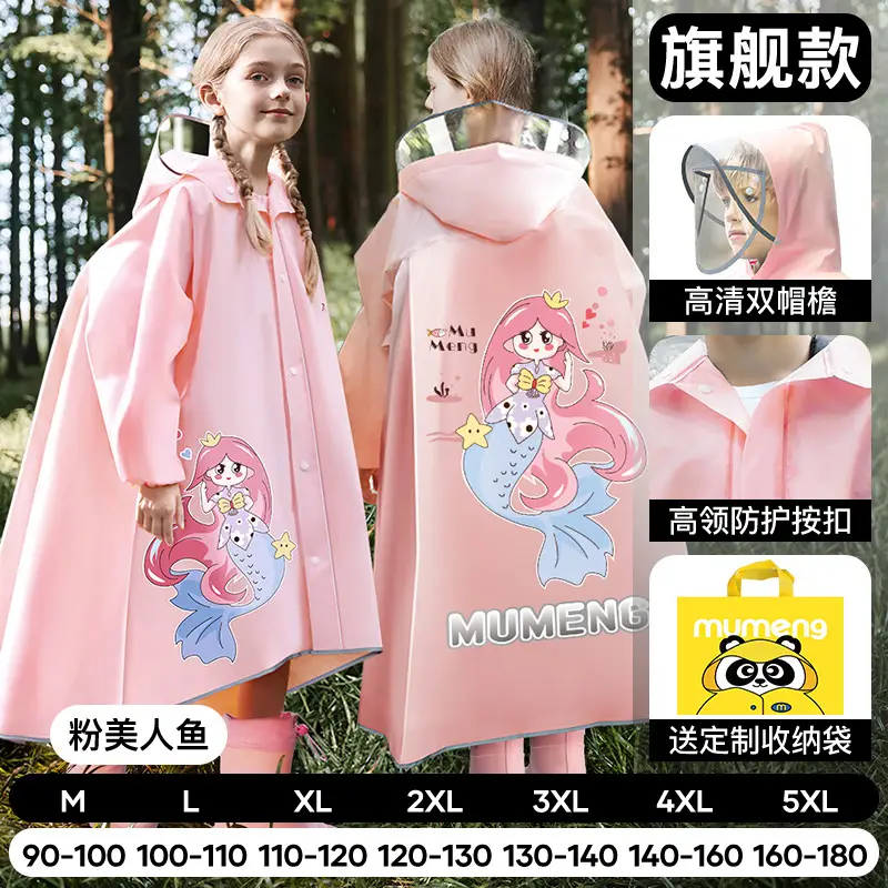 Mumeng Kidsren's Raincoat Boy's Full-Body Heavy Rain School Bag Cycling Poncho Breathable and Wear-Resistant School Hiking Raincoat