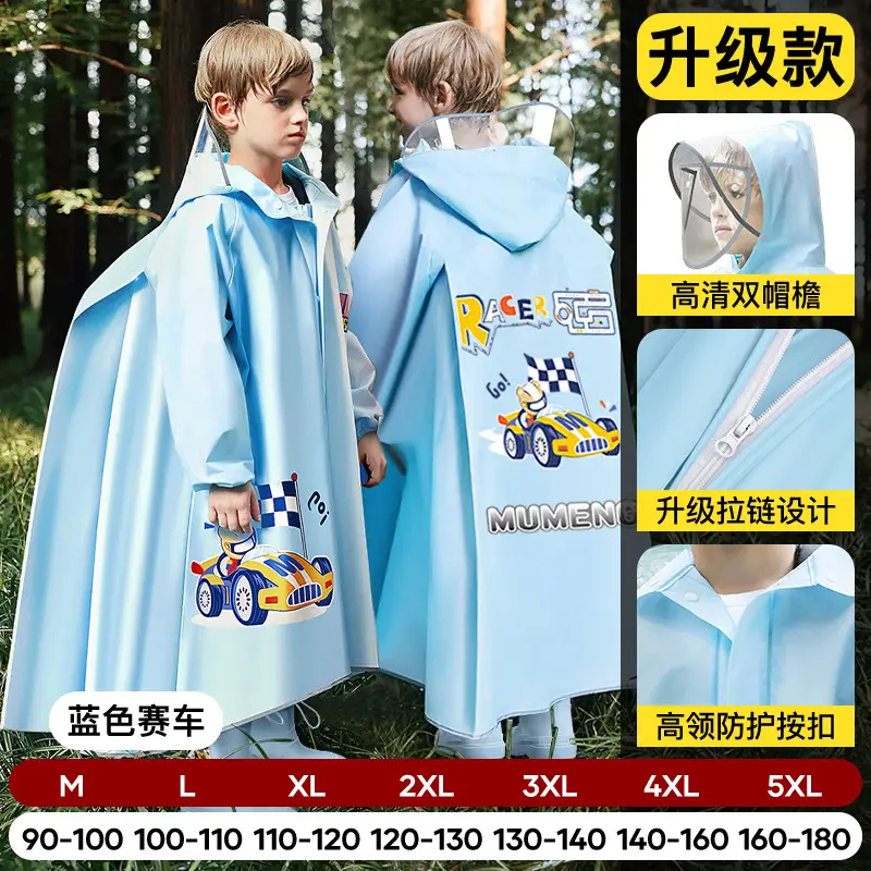Mumeng Kidsren's Raincoat Boy's Full-Body Heavy Rain School Bag Cycling Poncho Breathable and Wear-Resistant School Hiking Raincoat