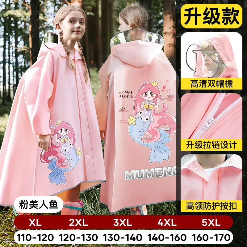 Mumeng Kidsren's Raincoat Boy's Full-Body Heavy Rain School Bag Cycling Poncho Breathable and Wear-Resistant School Hiking Raincoat
