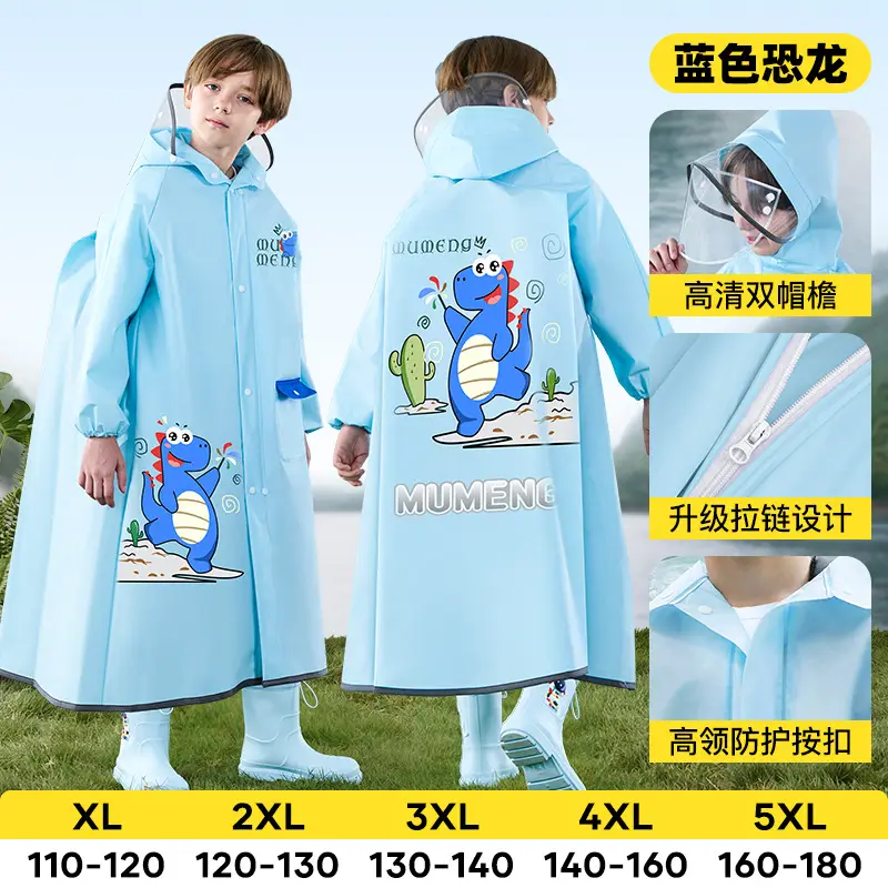 Mumeng Kidsren's Raincoat Boy's Full-Body Heavy Rain School Bag Cycling Poncho Breathable and Wear-Resistant School Hiking Raincoat