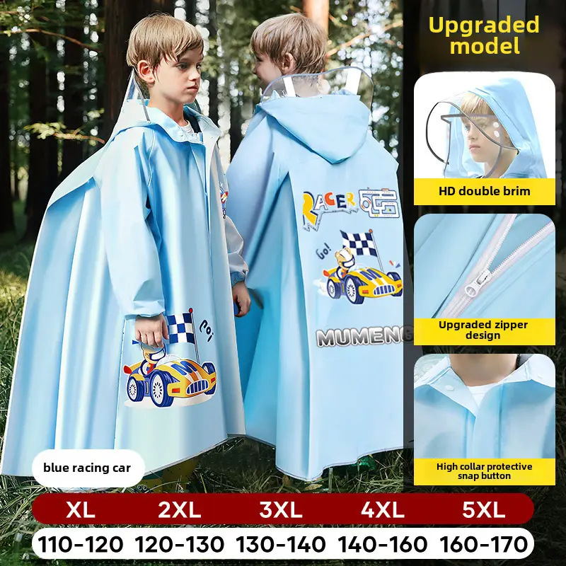 Mumeng Kidsren's Raincoat Boy's Full-Body Heavy Rain School Bag Cycling Poncho Breathable and Wear-Resistant School Hiking Raincoat