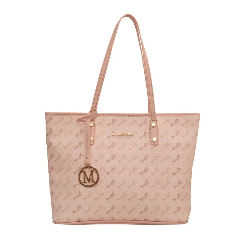 Pink Textured Women's Shoulder Bag Large Capacity - Image 7