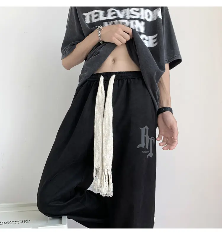 Men's White Loose Straight Pants American Sports Casual — feature 10