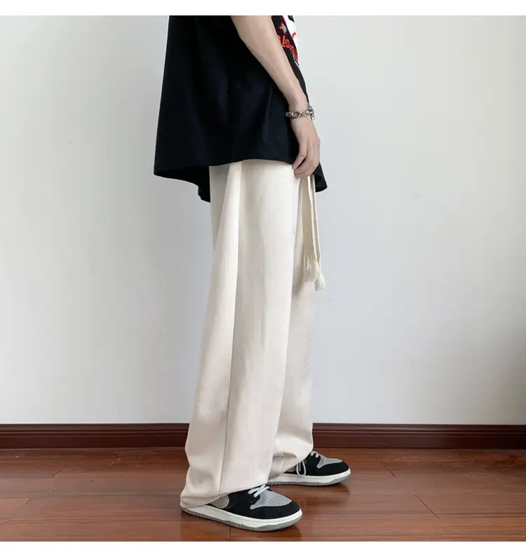 Men's White Loose Straight Pants American Sports Casual — feature 11
