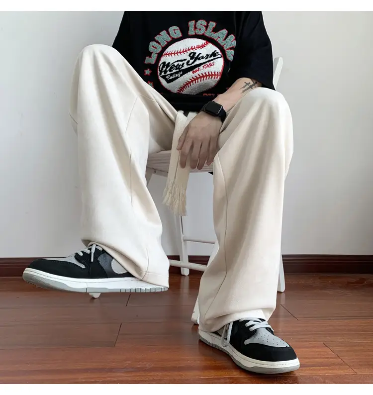 Men's White Loose Straight Pants American Sports Casual — feature 12