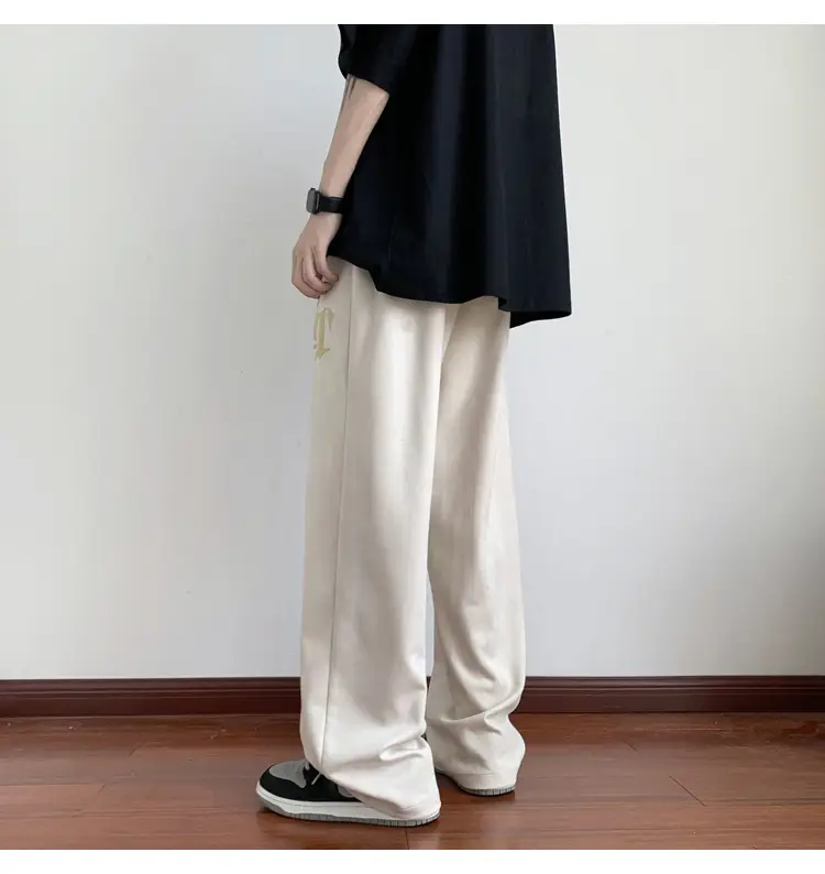 Men's White Loose Straight Pants American Sports Casual — feature 13