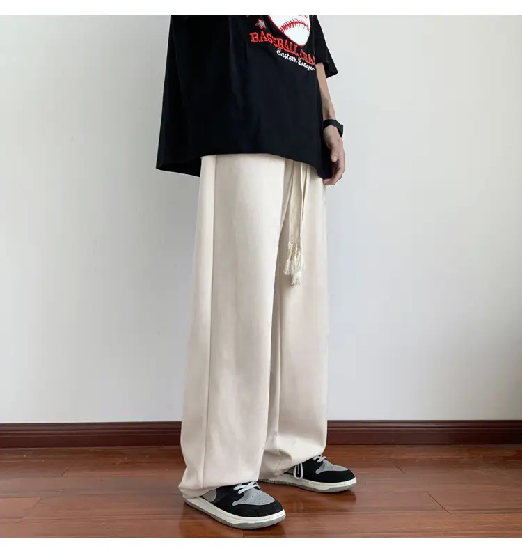 Men's White Loose Straight Pants American Sports Casual — feature 14