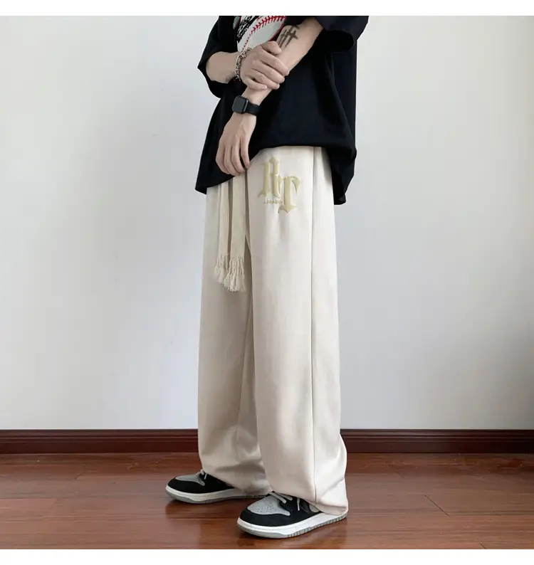 Men's White Loose Straight Pants American Sports Casual — feature 15