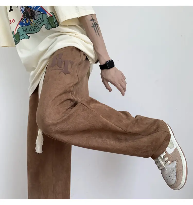 Men's White Loose Straight Pants American Sports Casual — feature 18