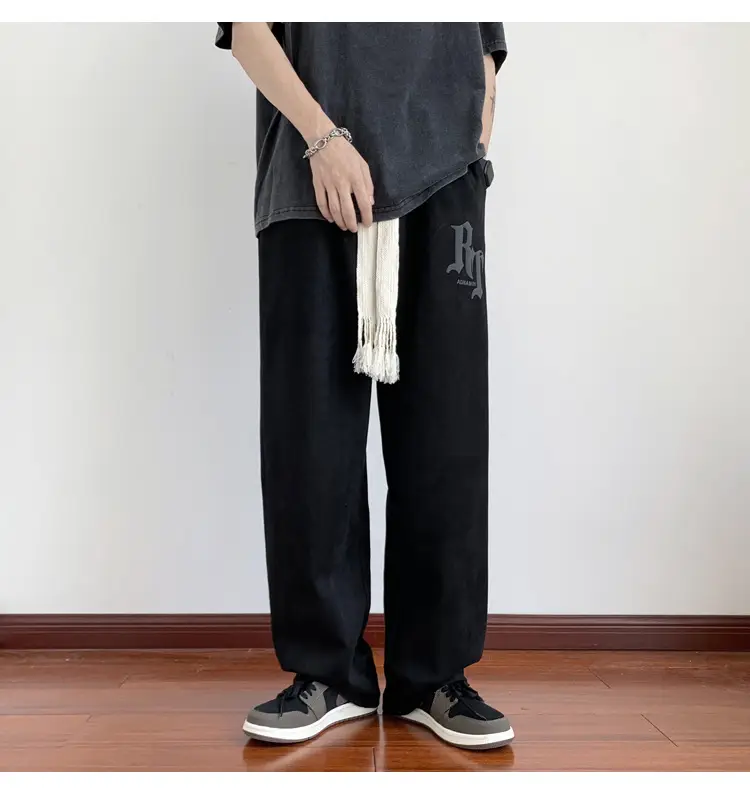 Men's White Loose Straight Pants American Sports Casual — feature 2