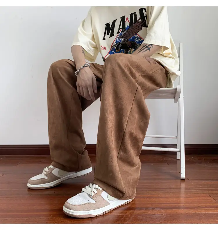 Men's White Loose Straight Pants American Sports Casual — feature 20