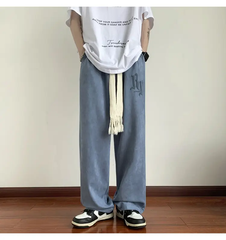 Men's White Loose Straight Pants American Sports Casual — feature 21