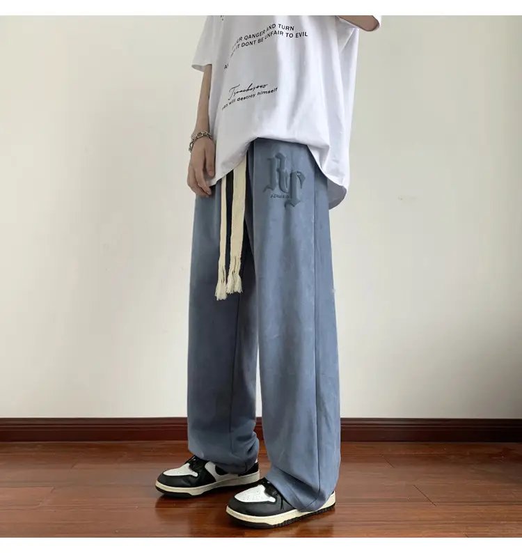 Men's White Loose Straight Pants American Sports Casual — feature 22