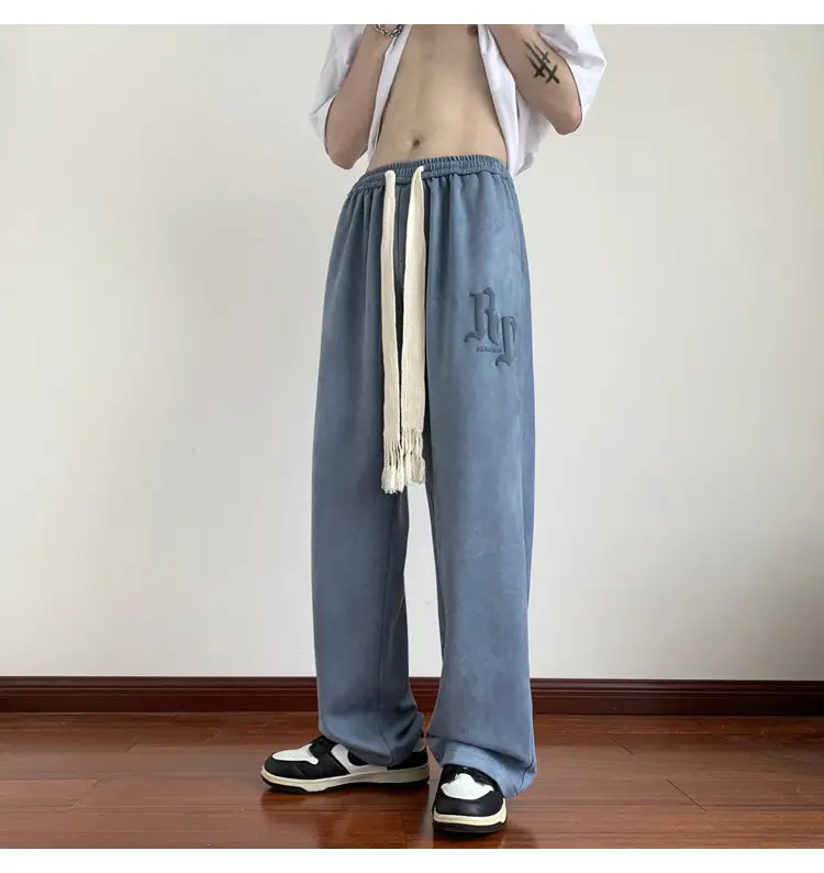Men's White Loose Straight Pants American Sports Casual — feature 23