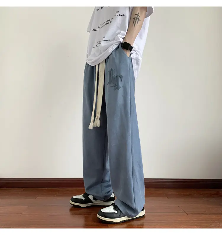 Men's White Loose Straight Pants American Sports Casual — feature 24