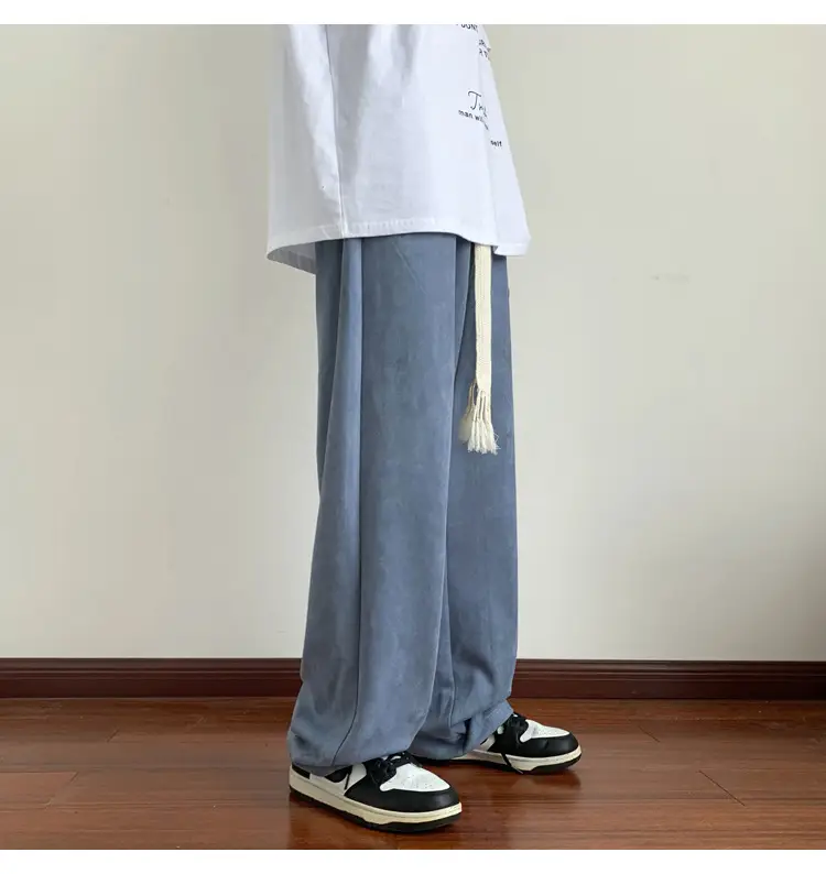 Men's White Loose Straight Pants American Sports Casual — feature 26