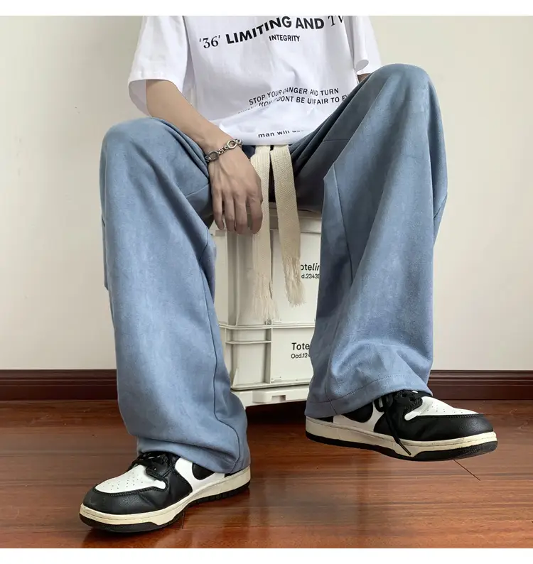 Men's White Loose Straight Pants American Sports Casual — feature 27