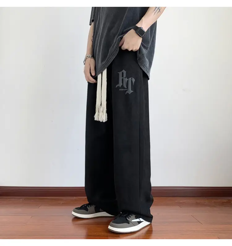 Men's White Loose Straight Pants American Sports Casual — feature 3
