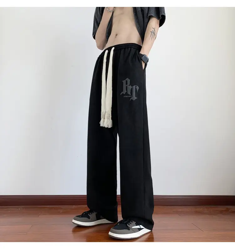 Men's White Loose Straight Pants American Sports Casual — feature 4