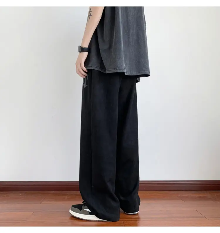 Men's White Loose Straight Pants American Sports Casual — feature 5