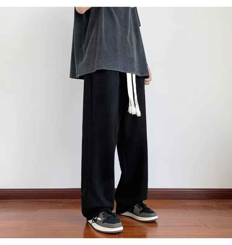 Men's White Loose Straight Pants American Sports Casual — feature 7