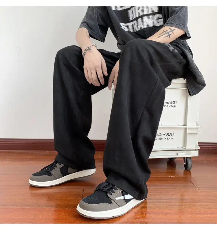 Men's White Loose Straight Pants American Sports Casual — feature 8