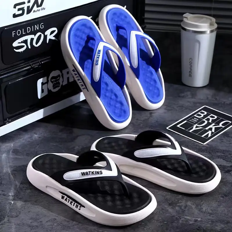 Men Blue White Slip-On Flip Flops with Deodorant