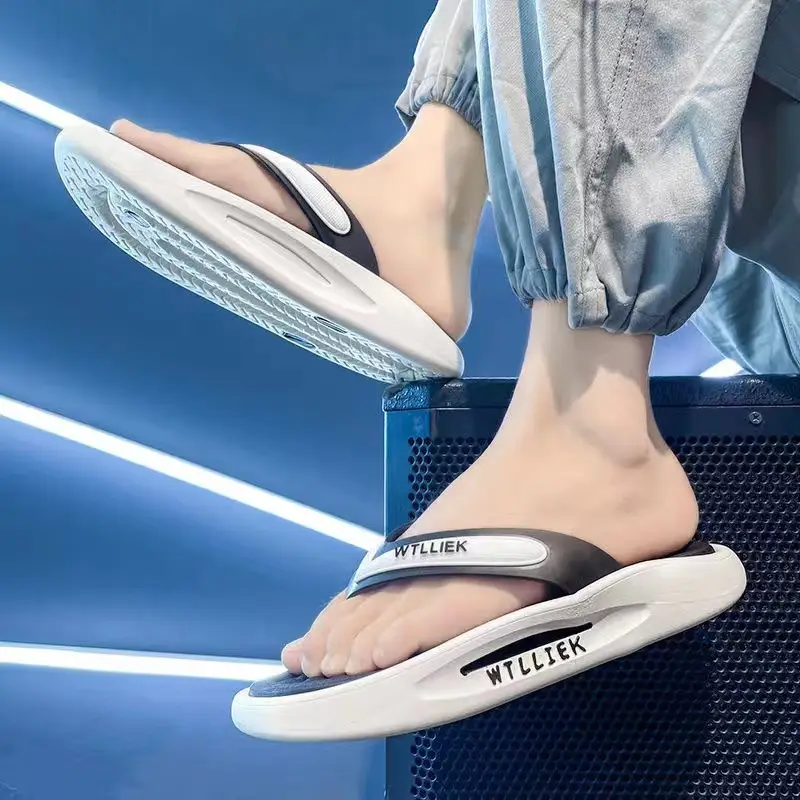 Men Blue White Slip-On Flip Flops with Deodorant
